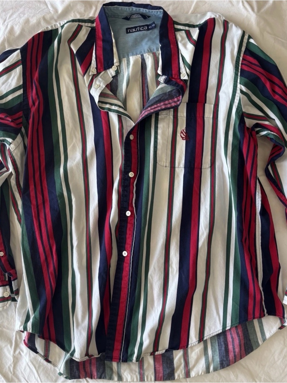 Vintage 90s Nautica Striped Button Up Shirt Mens XL Color Block Multicolor